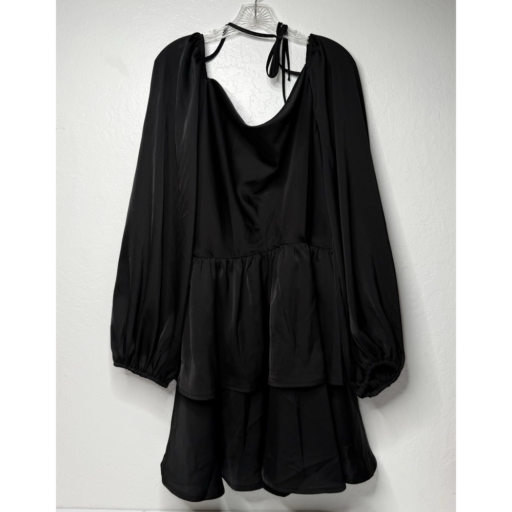 Shein Curve Blouse Top Womens Black Bishop‎ Sleeve Tiered Size 2XL Babydoll Goth